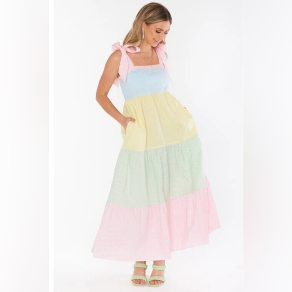 SHOW ME YOUR MUMU Sabrina Maxi Dress in Pastel Pinstripe NWT - Picture 3 of 9